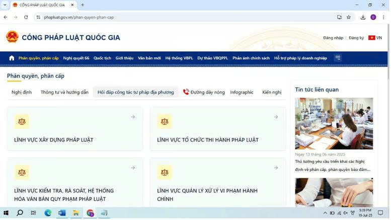 Bản tin Truyền thông Chính sách ngày 22/7/2025: Đưa cẩm nang về công tác tư pháp tại chính quyền địa phương 2 cấp lên Cổng Pháp luật Quốc gia