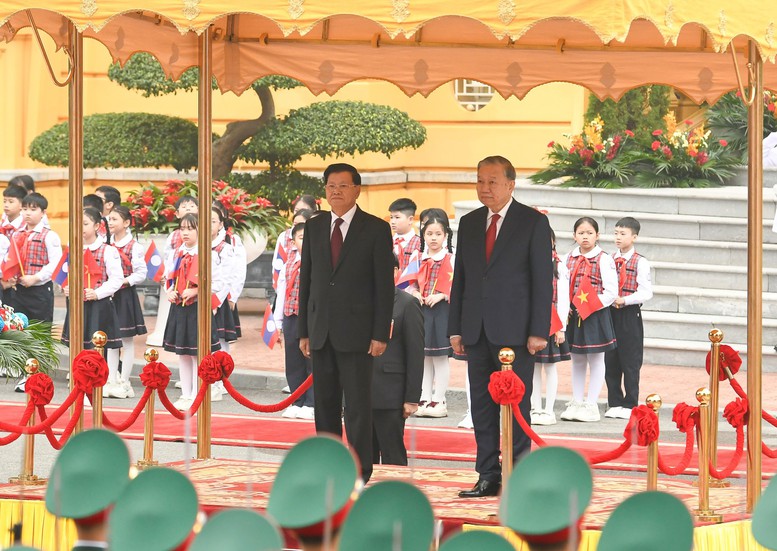Tổng Bí thư Tô Lâm chủ trì lễ đón cấp Nhà nước Tổng Bí thư, Chủ tịch nước Lào Thongloun Sisoulith